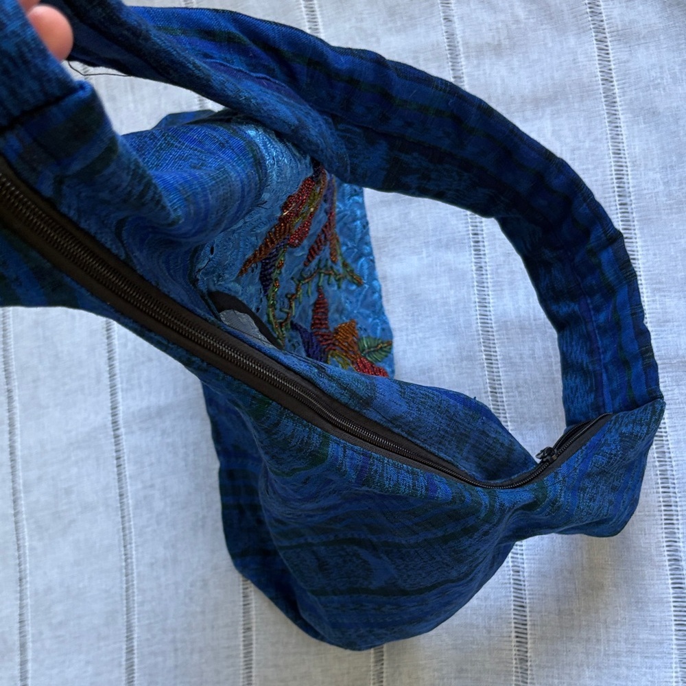 Handmade BoHo Blue Floral Shoulder Bag - Picture 8 of 13